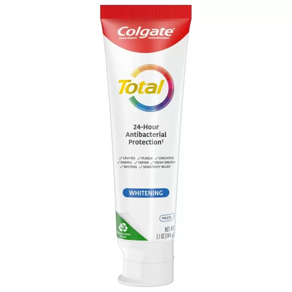 imageColgate Total Teeth Whitening Toothpaste 10 Benefits Including Sensitivity Relief Whitening Mint 48 oz  Pack of 4 Whitening Paste