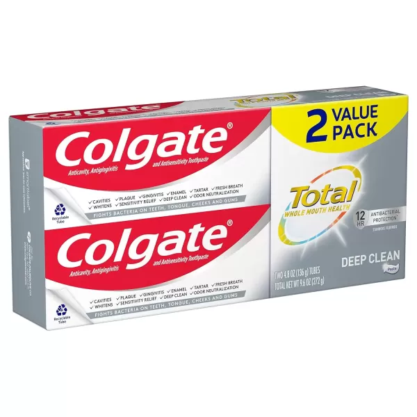 imageColgate Total Toothpaste with Stannous Fluoride and Zinc Multi Benefit Toothpaste with Sensitivity Relief and Cavity Protection Deep Clean  48 Ounce Pack of 2