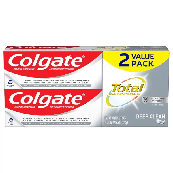 imageColgate Total Toothpaste with Stannous Fluoride and Zinc Multi Benefit Toothpaste with Sensitivity Relief and Cavity Protection Deep Clean  48 Ounce Pack of 2