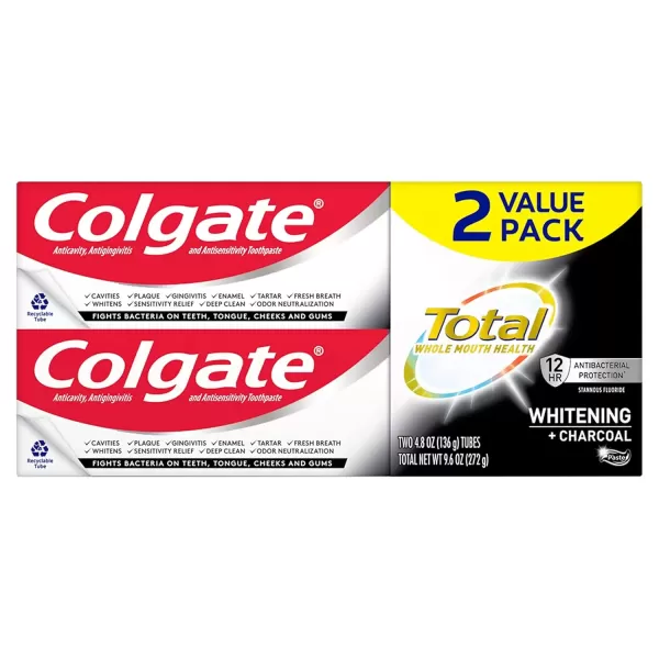 imageColgate Total Whitening  Charcoal Toothpaste 10 Benefits Including Sensitivity Relief and Teeth Whitening Toothpaste 48 oz Tube 2 Pack