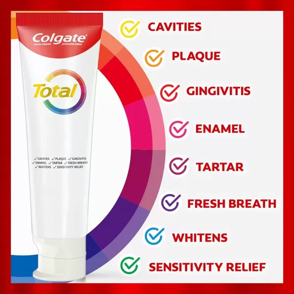 imageColgate Total Whitening Toothpaste with Fluoride 10 Benefits Including Sensitivity Relief and Stain Removal Mint 51 ounces 4 Pack14 Ounce Pack of 1