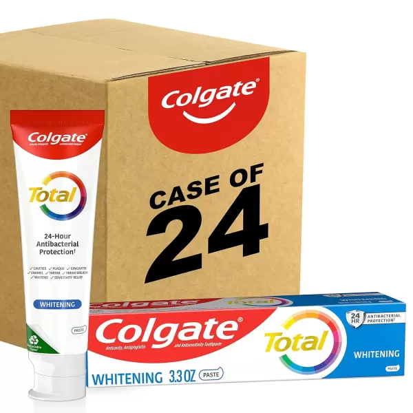 imageColgate Total Whitening Toothpaste with Fluoride 10 Benefits Including Sensitivity Relief and Stain Removal Mint 51 ounces 4 Pack33 Ounce Pack of 24