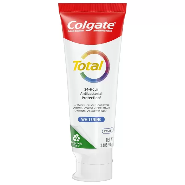 imageColgate Total Whitening Toothpaste with Fluoride 10 Benefits Including Sensitivity Relief and Stain Removal Mint 51 ounces 4 Pack33 Ounce Pack of 24