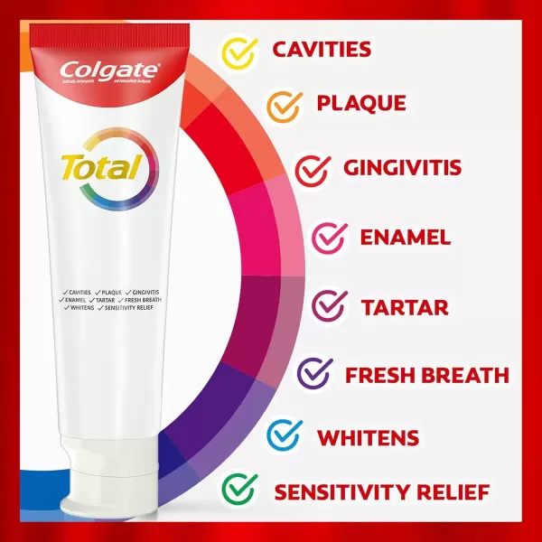 imageColgate Total Whitening Toothpaste with Fluoride 10 Benefits Including Sensitivity Relief and Stain Removal Mint 51 ounces 4 Pack33 Ounce Pack of 24