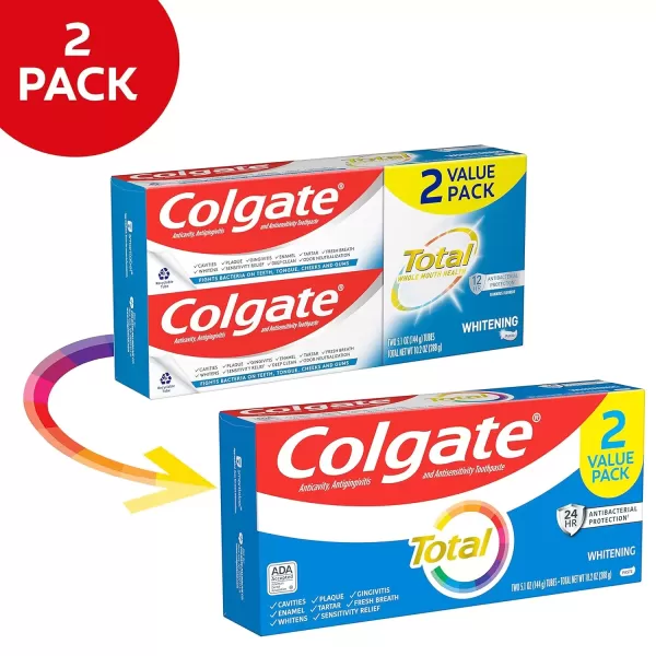 imageColgate Total Whitening Toothpaste with Fluoride 10 Benefits Including Sensitivity Relief and Stain Removal Mint 51 ounces 4 Pack51 Ounce Pack of 2