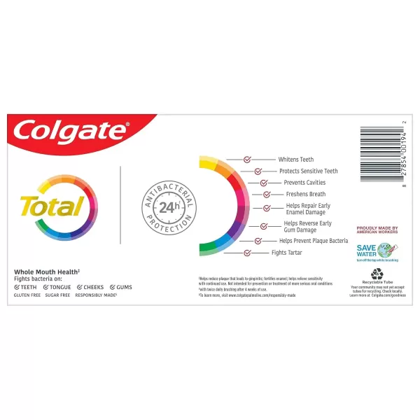 imageColgate Total Whitening Toothpaste with Fluoride 10 Benefits Including Sensitivity Relief and Stain Removal Mint 51 ounces 4 Pack51 Ounce Pack of 2