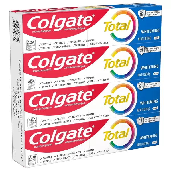 imageColgate Total Whitening Toothpaste with Fluoride 10 Benefits Including Sensitivity Relief and Stain Removal Mint 51 ounces 4 Pack51 Ounce Pack of 4