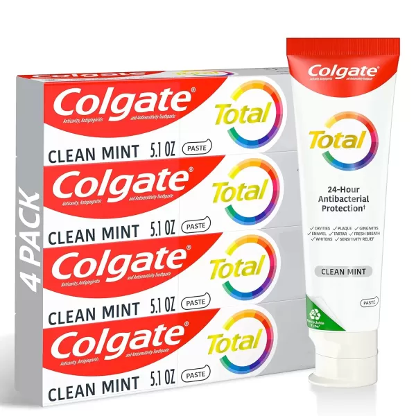 imageColgate Total Whitening Toothpaste with Fluoride 10 Benefits Including Sensitivity Relief and Stain Removal Mint 51 ounces 4 Pack51 Ounce Pack of 4