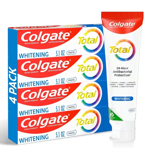 imageColgate Total Whitening Toothpaste with Fluoride 10 Benefits Including Sensitivity Relief and Stain Removal Mint 51 ounces 4 Pack51 Ounce Pack of 4