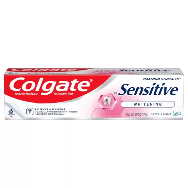 imageColgate Whitening Toothpaste for Sensitive Teeth Enamel Repair and Cavity Protection Fresh Mint Gel 6 Oz Pack of 36 Ounce Pack of 1