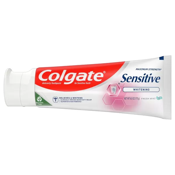 imageColgate Whitening Toothpaste for Sensitive Teeth Enamel Repair and Cavity Protection Fresh Mint Gel 6 Oz Pack of 36 Ounce Pack of 1