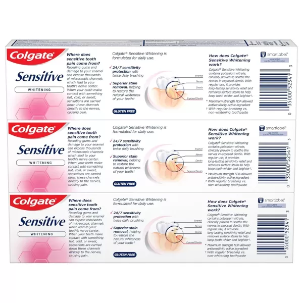 imageColgate Whitening Toothpaste for Sensitive Teeth Enamel Repair and Cavity Protection Fresh Mint Gel 6 Oz Pack of 36 Ounce Pack of 3