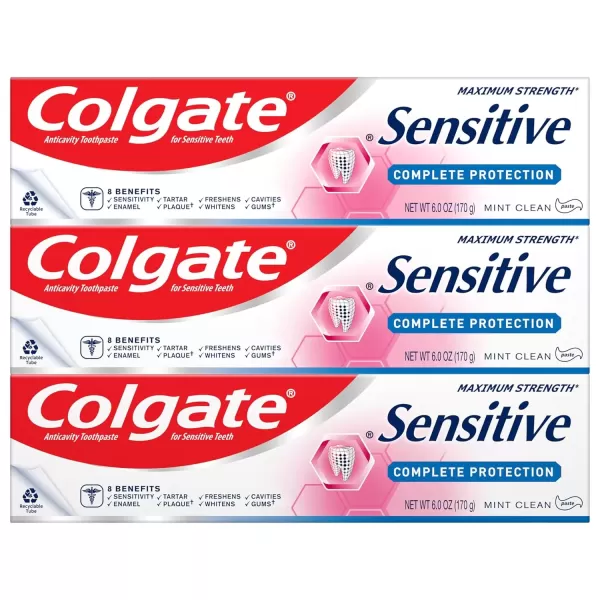imageColgate Whitening Toothpaste for Sensitive Teeth Enamel Repair and Cavity Protection Fresh Mint Gel 6 Oz Pack of 36 Ounce Pack of 3