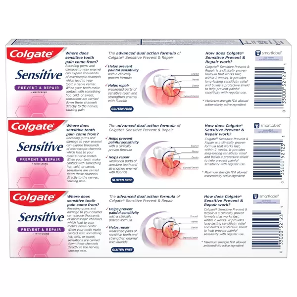 imageColgate Whitening Toothpaste for Sensitive Teeth Enamel Repair and Cavity Protection Fresh Mint Gel 6 Oz Pack of 36 Ounce Pack of 3