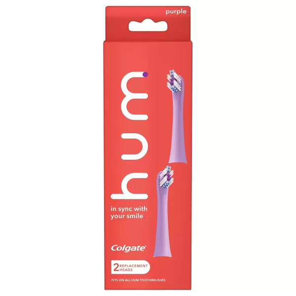 imageColgate hum Replacement Heads hum Toothbrush Heads with Floss Tip Bristles for Smart Toothbrush Blue 2 PackPurple