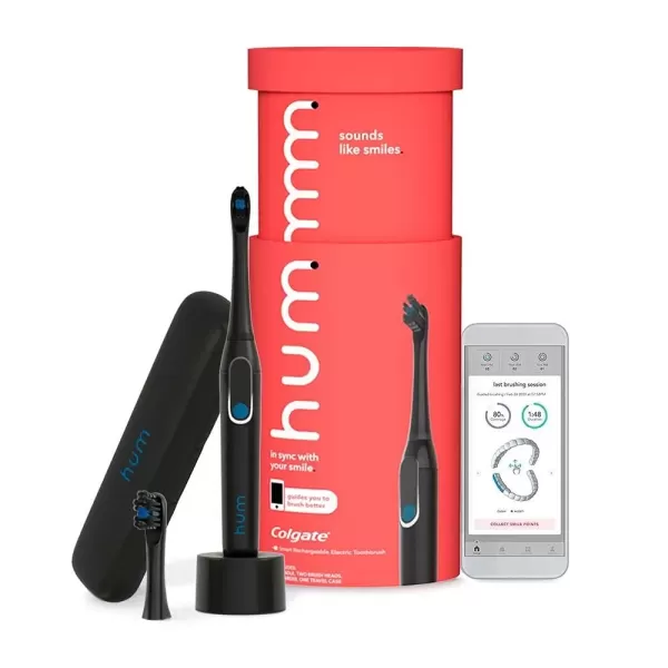 imageColgate hum Smart Electric Toothbrush Kit Rechargeable Sonic Toothbrush with Travel Case ampamp Bonus Refill Head BlueAmazon Exclusive Black