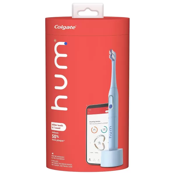 imageColgate hum Smart Electric Toothbrush Kit Rechargeable Sonic Toothbrush with Travel Case ampamp Bonus Refill Head BlueBlue