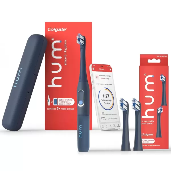 imageSmart Rhythm Sonic Toothbrush Kit Battery Toothbrush W 2 Hum Replacement Heads Slate Grey