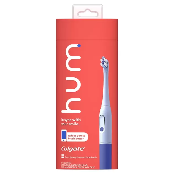 imagehum by Colgate Smart Battery Toothbrush Kit Sonic Toothbrush Handle with 2 Refill Heads and Travel Case Blue Amazon exclusive