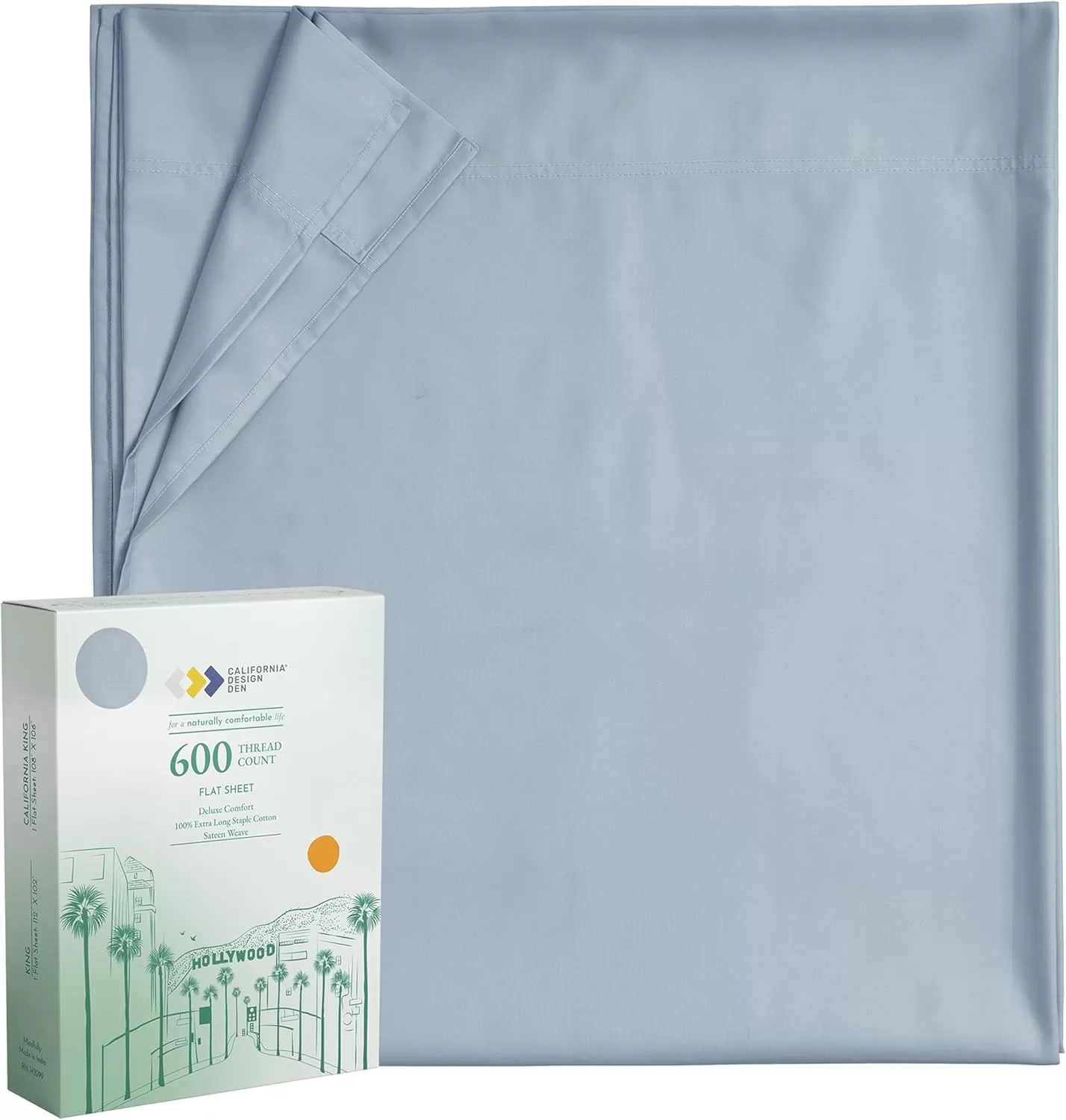 image100 Pure Cotton Flat Sheet  600 Thread Count Soft and Crisp Breathable Hotel Luxury Top Sheet Only Cooling Sheets Ultra Premium Sateen Weave Twin Bed Sheets 1 Piece Flat Sheet Bright White05  Blue