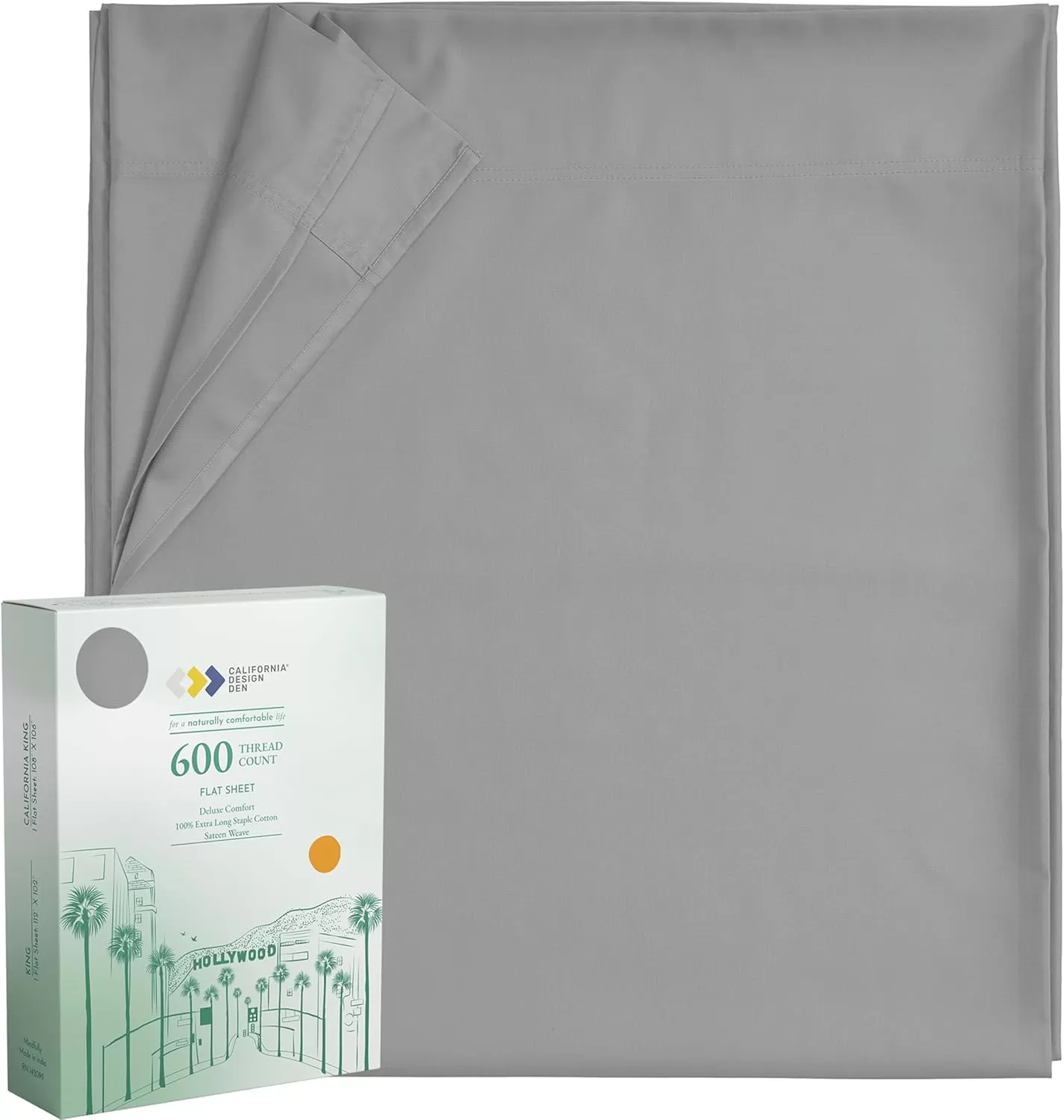 image100 Pure Cotton Flat Sheet  600 Thread Count Soft and Crisp Breathable Hotel Luxury Top Sheet Only Cooling Sheets Ultra Premium Sateen Weave Twin Bed Sheets 1 Piece Flat Sheet Bright White03  Light Grey