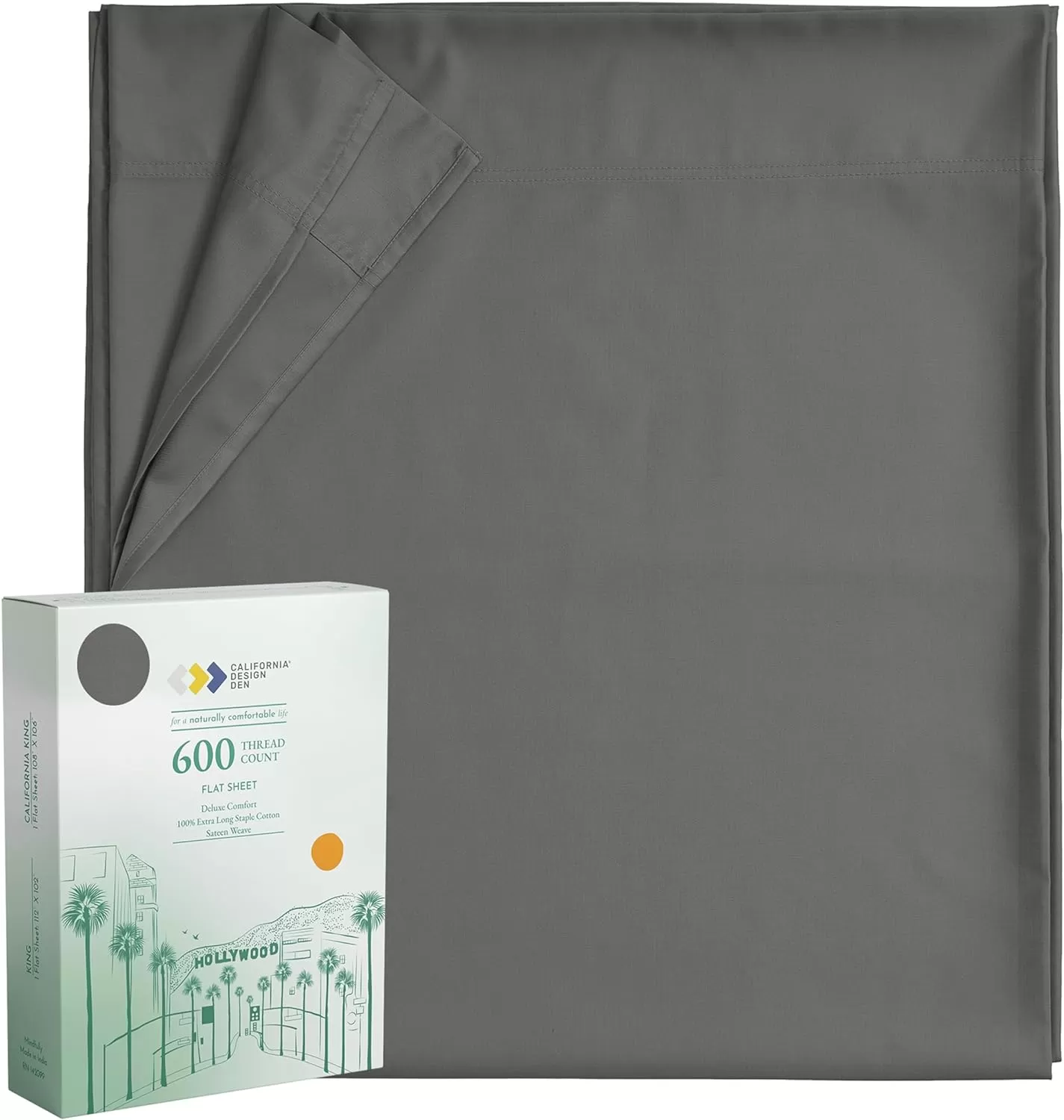 image100 Pure Cotton Flat Sheet  600 Thread Count Soft and Crisp Breathable Hotel Luxury Top Sheet Only Cooling Sheets Ultra Premium Sateen Weave Twin Bed Sheets 1 Piece Flat Sheet Bright White04  Grey