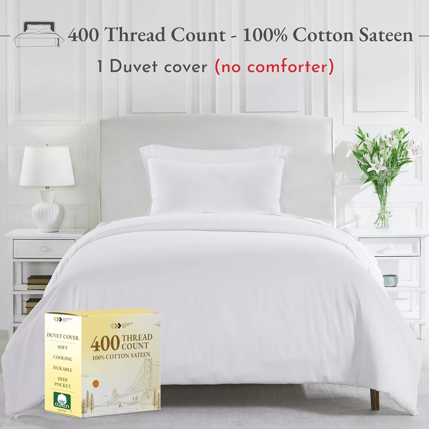 imageCalifornia Design Den Bulk Pack of 8 King Size Duvet Covers Only  400 Thread Count 100 Cotton Sateen Case Includes 8 Duvet Covers White01 White