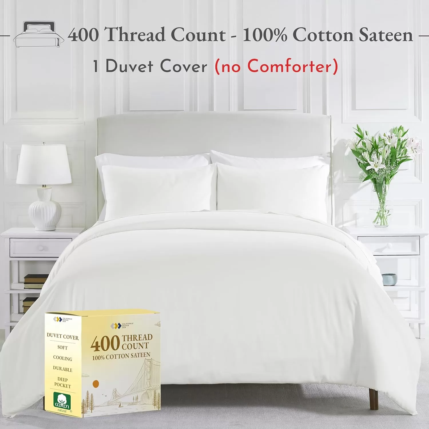 imageCalifornia Design Den Bulk Pack of 8 King Size Duvet Covers Only  400 Thread Count 100 Cotton Sateen Case Includes 8 Duvet Covers White02 Ivory