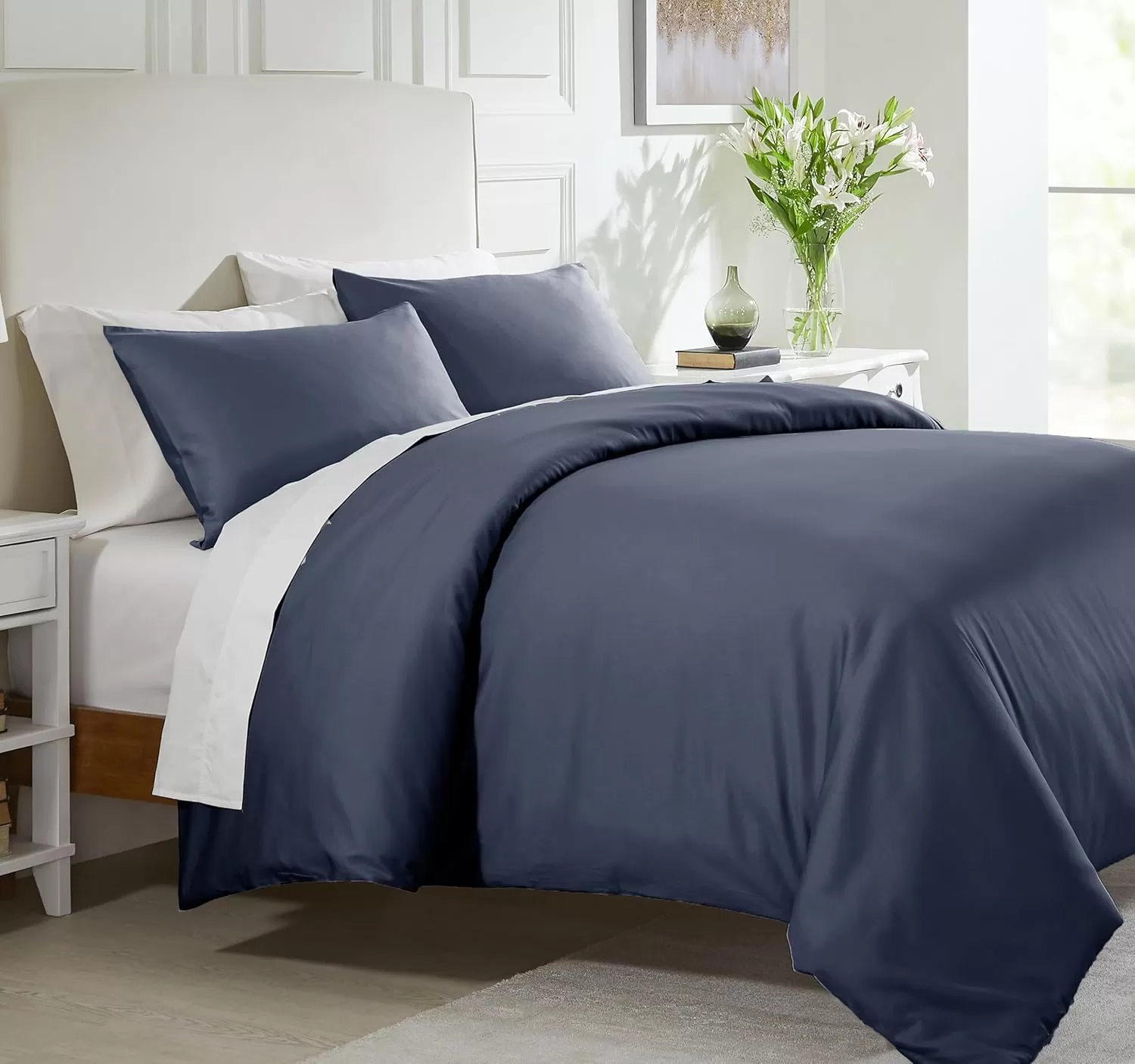 imageCalifornia Design Den Bulk Pack of 8 King Size Duvet Covers Only  400 Thread Count 100 Cotton Sateen Case Includes 8 Duvet Covers White04 Indigo Dusty Blue