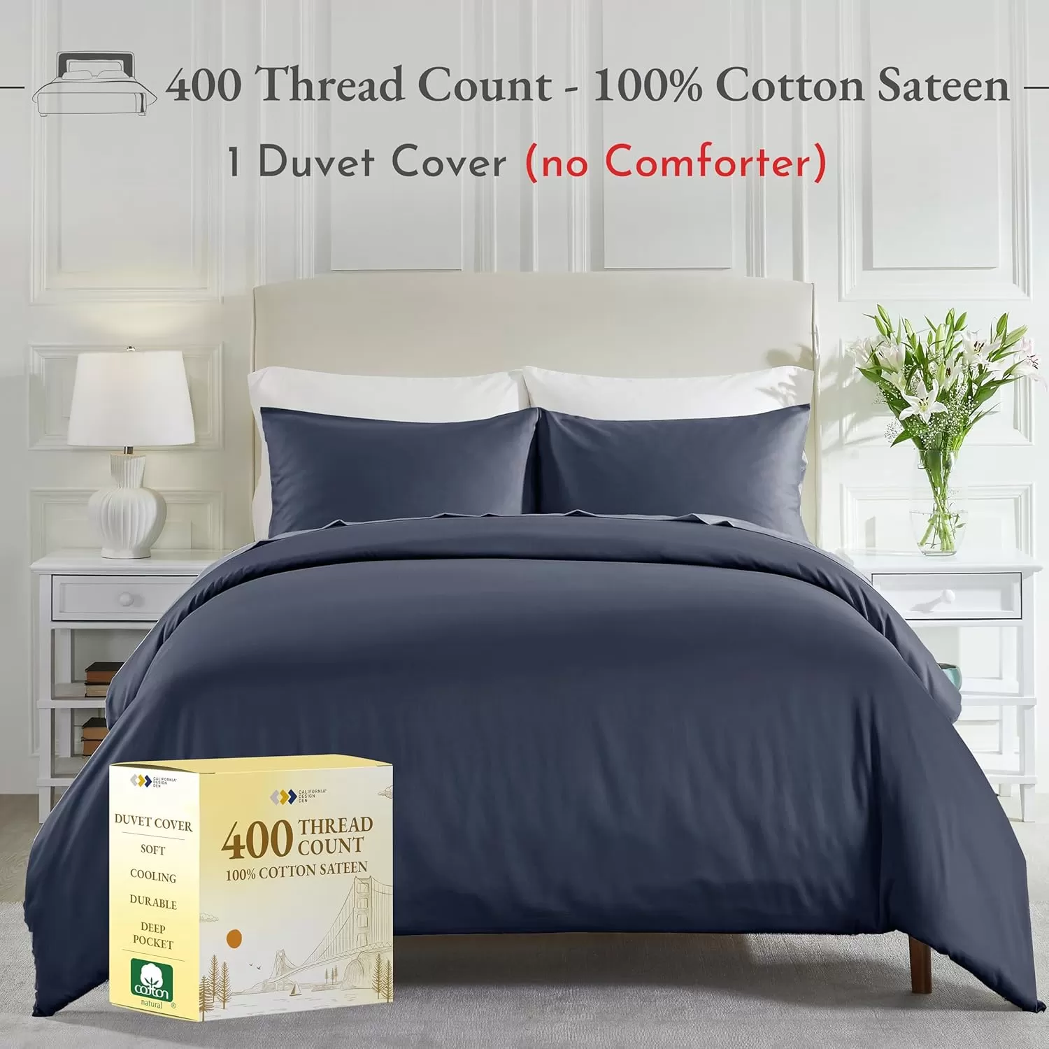 imageCalifornia Design Den Bulk Pack of 8 King Size Duvet Covers Only  400 Thread Count 100 Cotton Sateen Case Includes 8 Duvet Covers White04 Indigo Dusty Blue