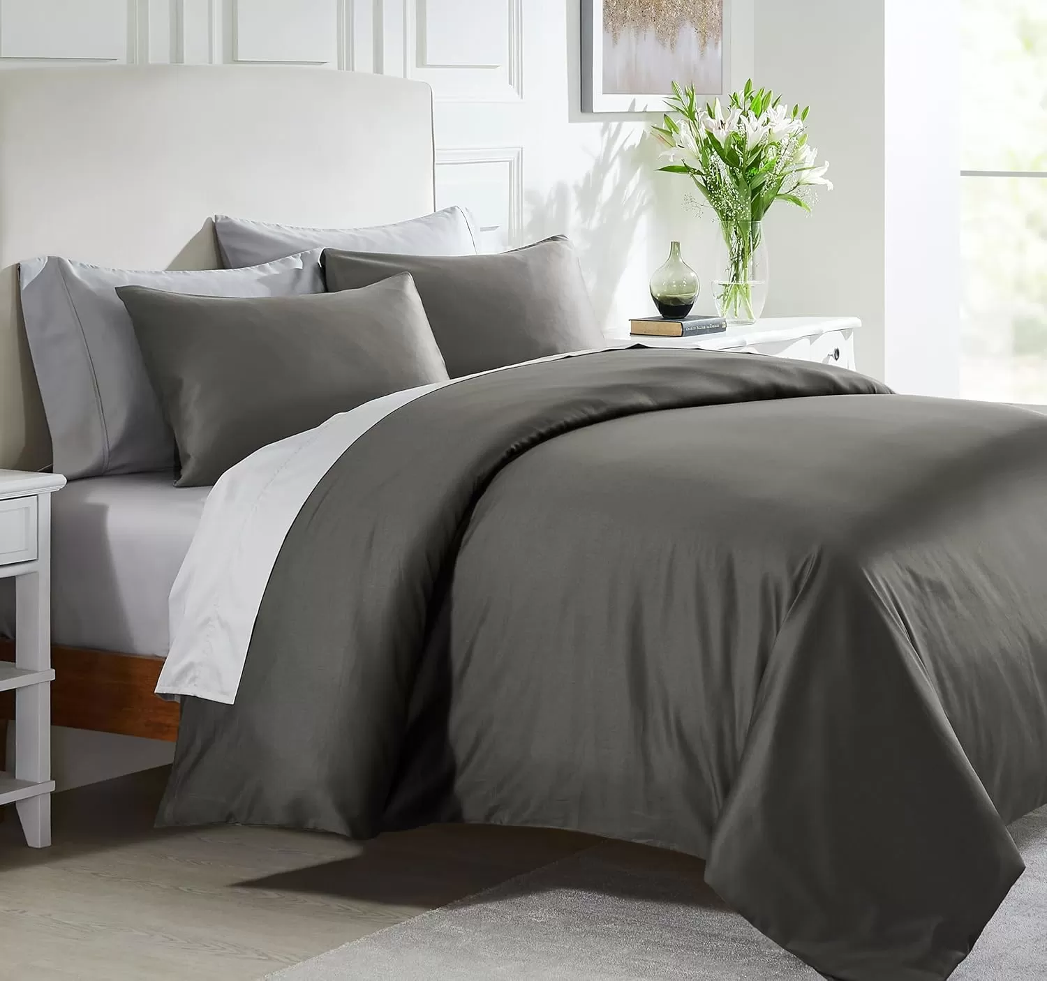 imageCalifornia Design Den Bulk Pack of 8 King Size Duvet Covers Only  400 Thread Count 100 Cotton Sateen Case Includes 8 Duvet Covers White05 Grey