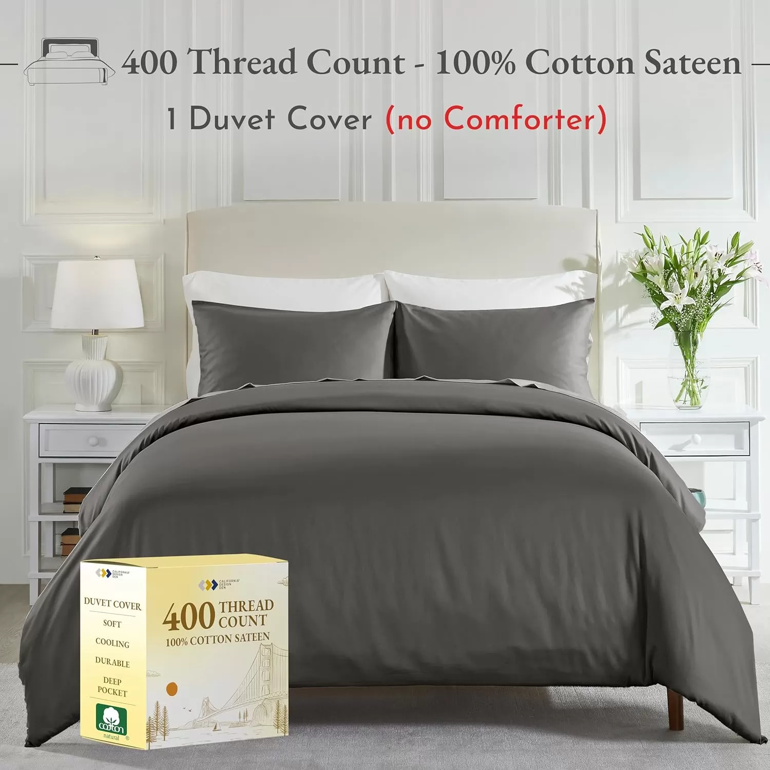 imageCalifornia Design Den Bulk Pack of 8 King Size Duvet Covers Only  400 Thread Count 100 Cotton Sateen Case Includes 8 Duvet Covers White05 Grey