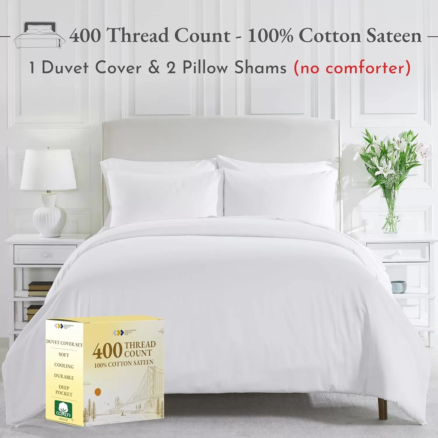imageCalifornia Design Den Bulk Pack of 8 Queen Duvet Cover Sets  400 Thread Count 100 Cotton Sateen Case Includes 8 Duvet Covers and 16 Pillow Shams White01 White