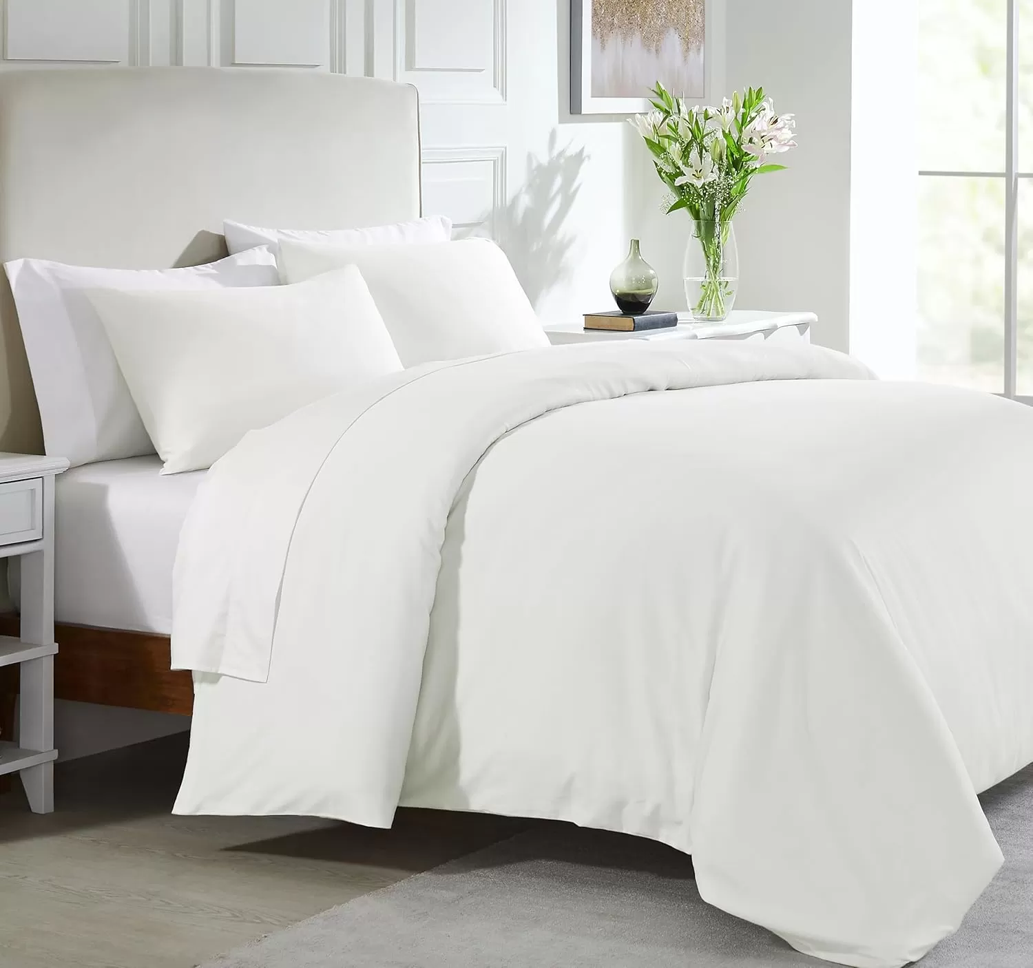 imageCalifornia Design Den Bulk Pack of 8 Queen Duvet Cover Sets  400 Thread Count 100 Cotton Sateen Case Includes 8 Duvet Covers and 16 Pillow Shams White02 Ivory