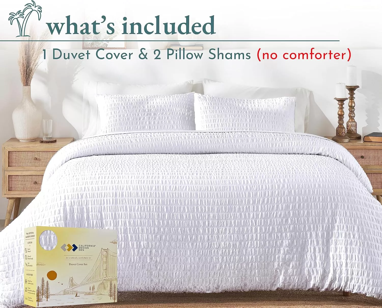 imageCalifornia Design Den Bulk Pack of 8 Queen Duvet Cover Sets  400 Thread Count 100 Cotton Sateen Case Includes 8 Duvet Covers and 16 Pillow Shams White14 Seersucker  White