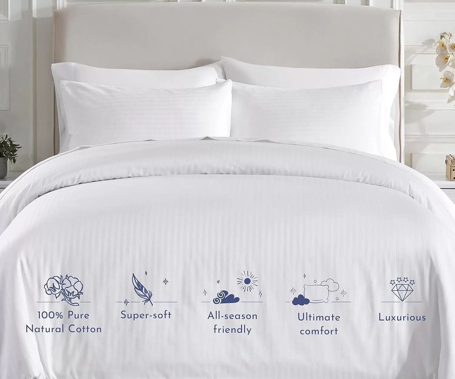 imageCalifornia Design Den Bulk Pack of 8 Queen Duvet Cover Sets  400 Thread Count 100 Cotton Sateen Case Includes 8 Duvet Covers and 16 Pillow Shams White08 Striped White