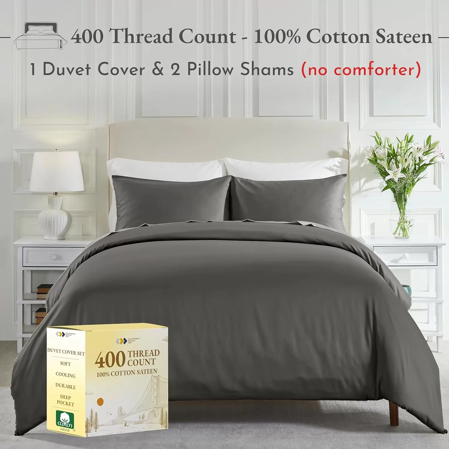 imageCalifornia Design Den Bulk Pack of 8 Queen Duvet Cover Sets  400 Thread Count 100 Cotton Sateen Case Includes 8 Duvet Covers and 16 Pillow Shams White05 Grey