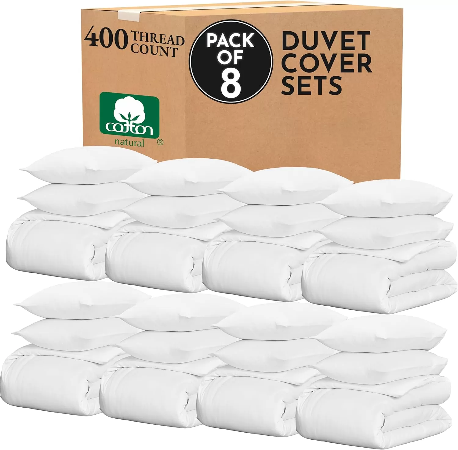 imageCalifornia Design Den Bulk Pack of 8 Queen Duvet Cover Sets  400 Thread Count 100 Cotton Sateen Case Includes 8 Duvet Covers and 16 Pillow Shams White01 White