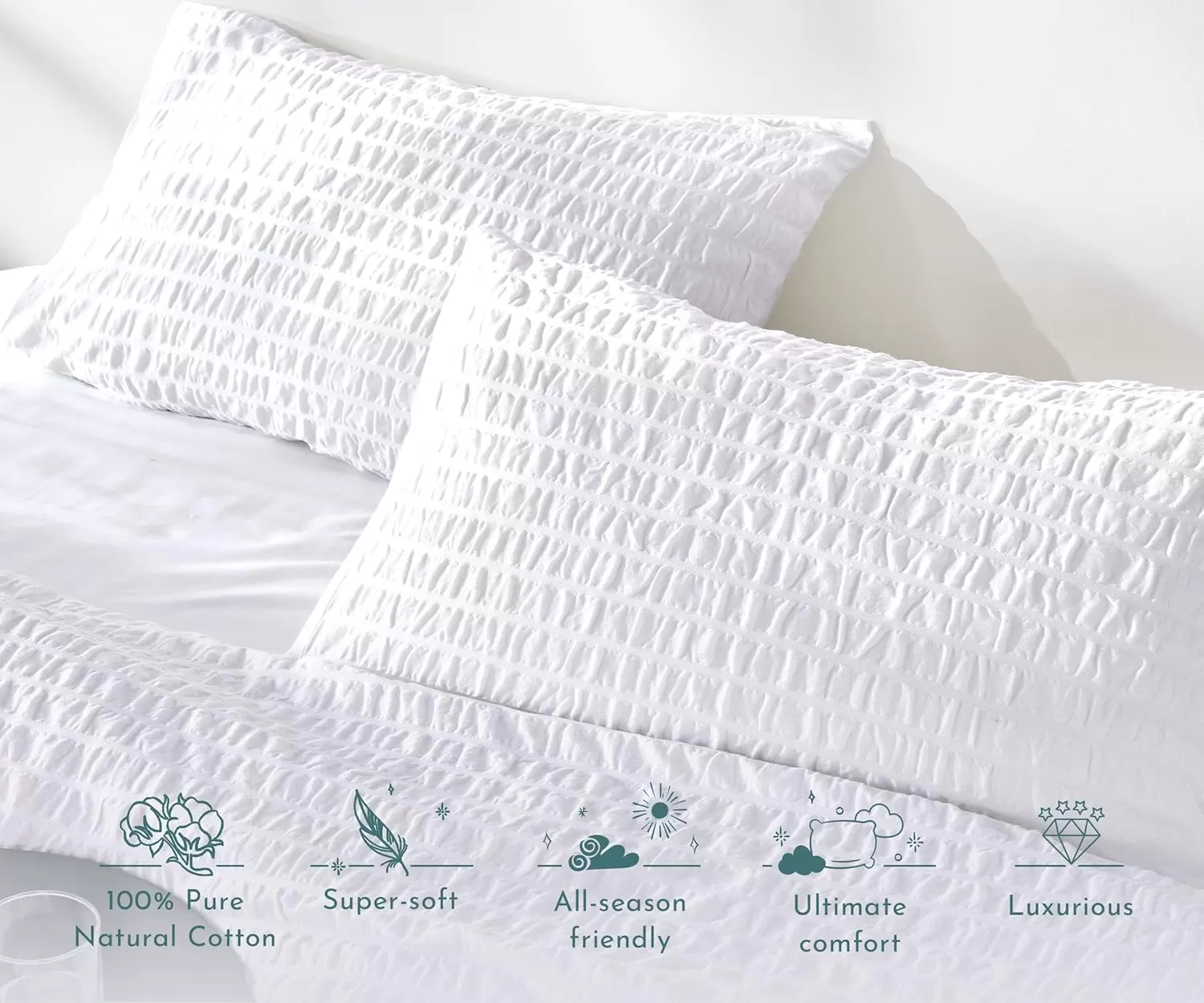 imageCalifornia Design Den Bulk Pack of 8 Queen Duvet Cover Sets  400 Thread Count 100 Cotton Sateen Case Includes 8 Duvet Covers and 16 Pillow Shams White14 Seersucker  White