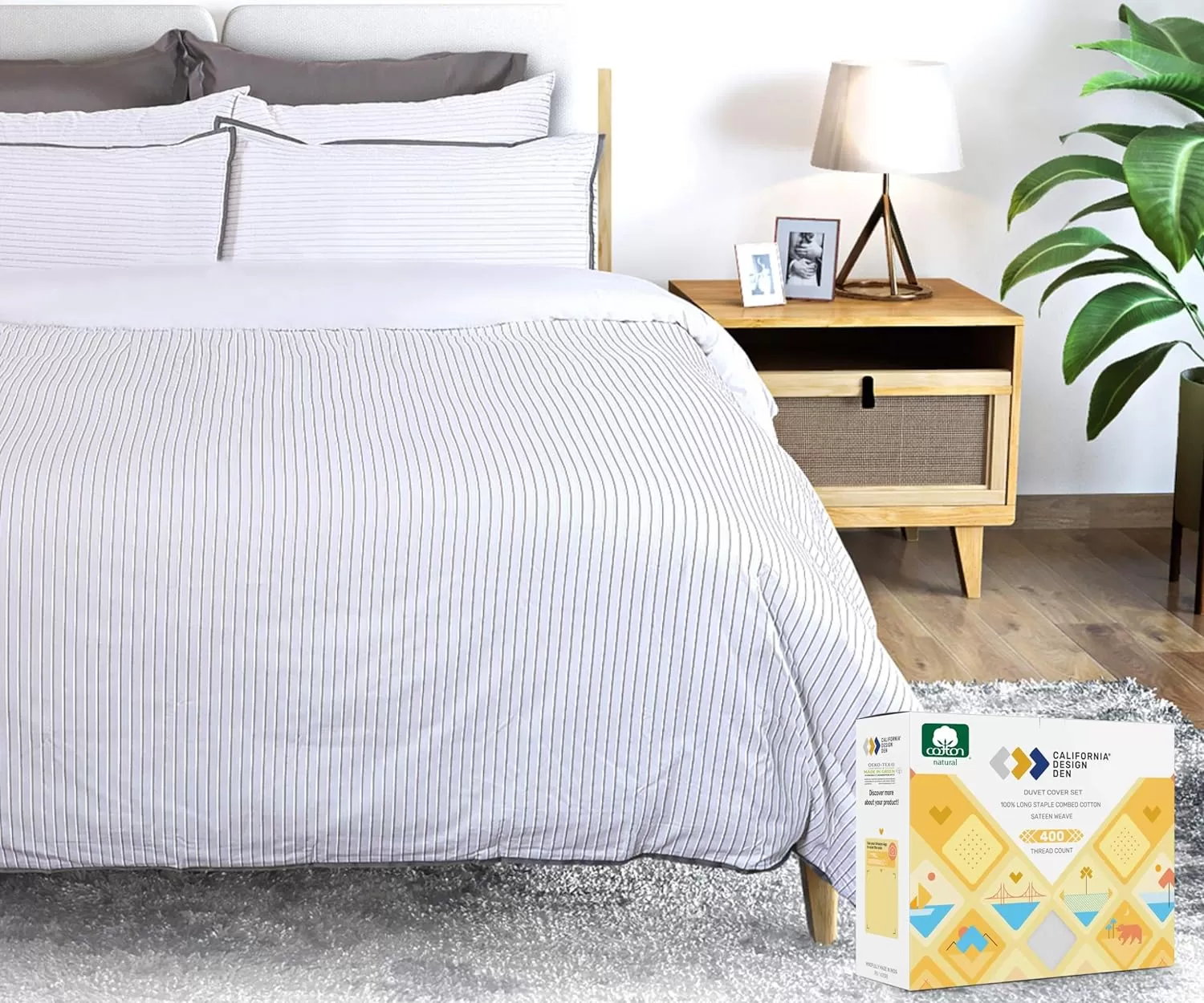 imageCalifornia Design Den Bulk Pack of 8 Queen Duvet Cover Sets  400 Thread Count 100 Cotton Sateen Case Includes 8 Duvet Covers and 16 Pillow Shams White12 Pinstripe