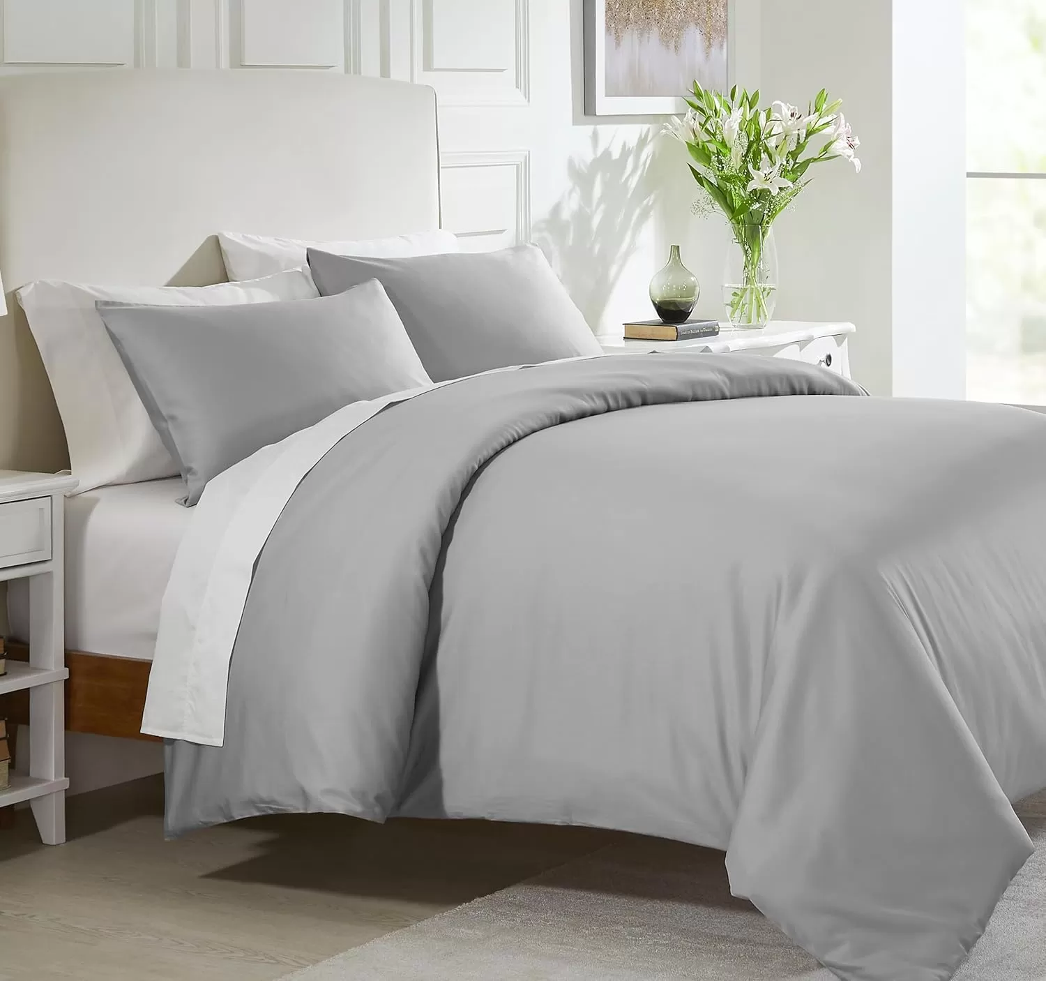 imageCalifornia Design Den Bulk Pack of 8 Queen Duvet Cover Sets  400 Thread Count 100 Cotton Sateen Case Includes 8 Duvet Covers and 16 Pillow Shams White03 Light Grey