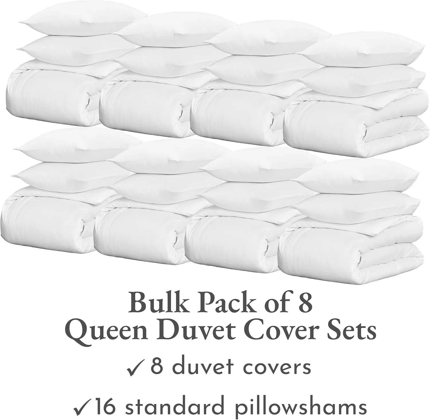 imageCalifornia Design Den Bulk Pack of 8 Queen Duvet Cover Sets  400 Thread Count 100 Cotton Sateen Case Includes 8 Duvet Covers and 16 Pillow Shams White01 White