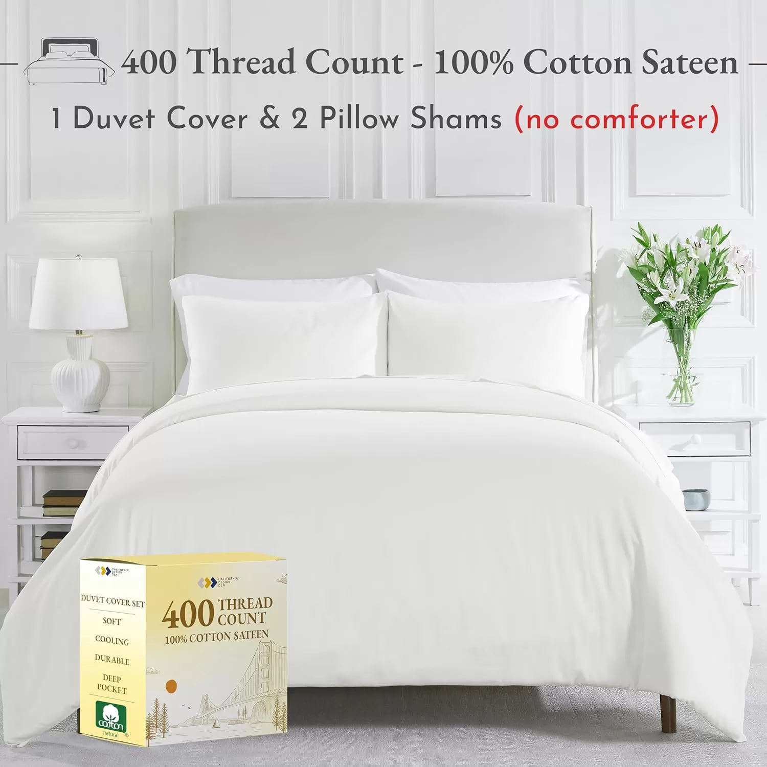 imageCalifornia Design Den Bulk Pack of 8 Queen Duvet Cover Sets  400 Thread Count 100 Cotton Sateen Case Includes 8 Duvet Covers and 16 Pillow Shams White02 Ivory