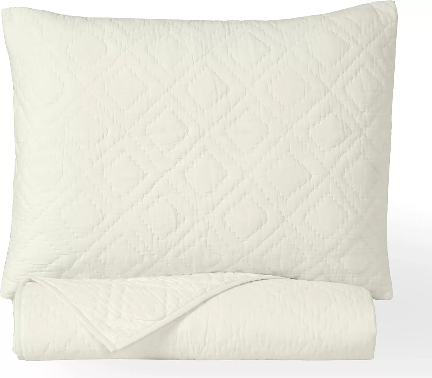 imageCalifornia Design Den HandQuilted Quilt Twin Size 100 Cotton Fabric 2 Piece Ivory Quilt Twin Set All Season Lightweight PreSoftened Diamond Pattern Creamy IvoryIvory