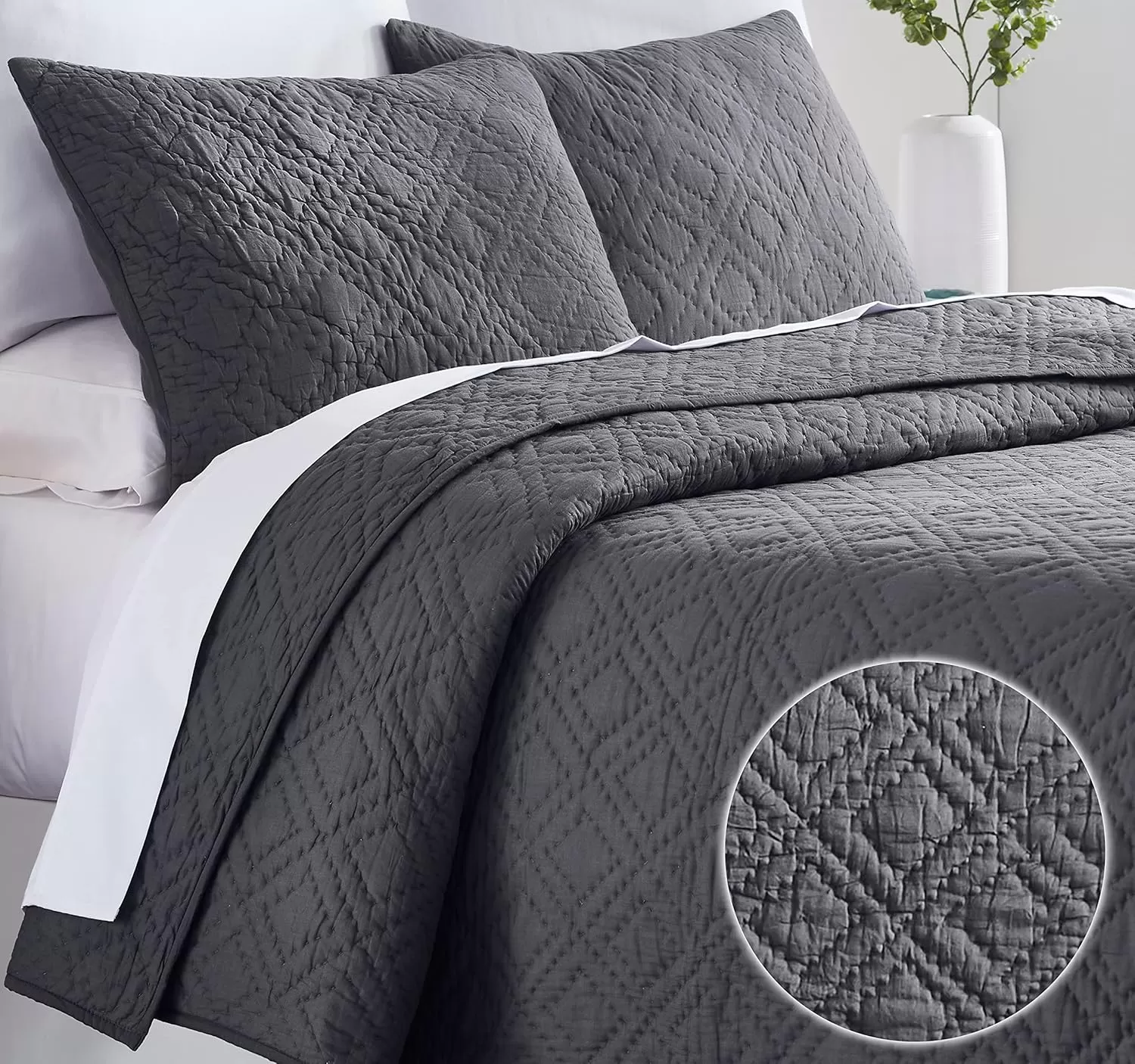 imageCalifornia Design Den HandQuilted Quilt Twin Size 100 Cotton Fabric 2 Piece Ivory Quilt Twin Set All Season Lightweight PreSoftened Diamond Pattern Creamy IvoryCharcoal