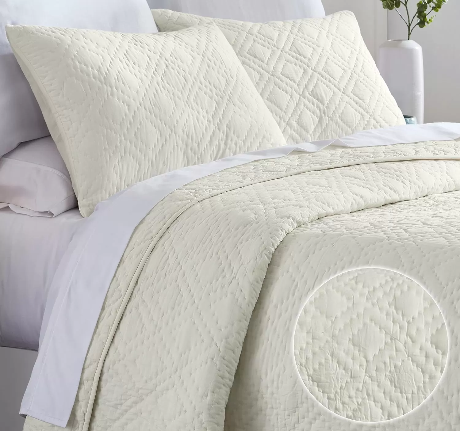 imageCalifornia Design Den HandQuilted Quilt Twin Size 100 Cotton Fabric 2 Piece Ivory Quilt Twin Set All Season Lightweight PreSoftened Diamond Pattern Creamy IvoryIvory