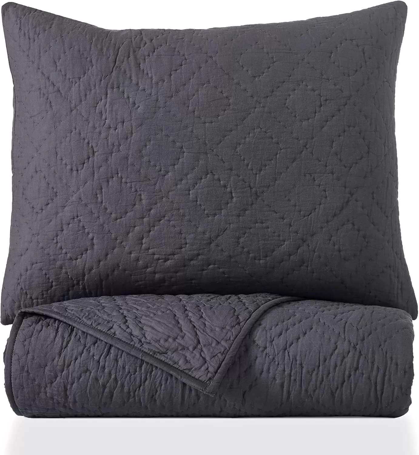 imageCalifornia Design Den HandQuilted Quilt Twin Size 100 Cotton Fabric 2 Piece Twin Charcoal Quilt Set All Season PreSoftened Diamond Pattern Charcoal