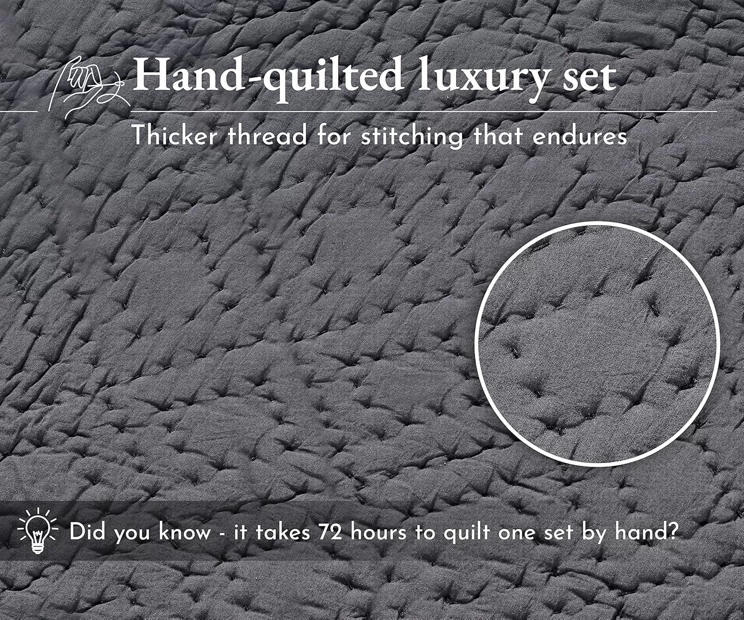 imageCalifornia Design Den HandQuilted Quilt Twin Size 100 Cotton Fabric 2 Piece Twin Charcoal Quilt Set All Season PreSoftened Diamond Pattern Charcoal