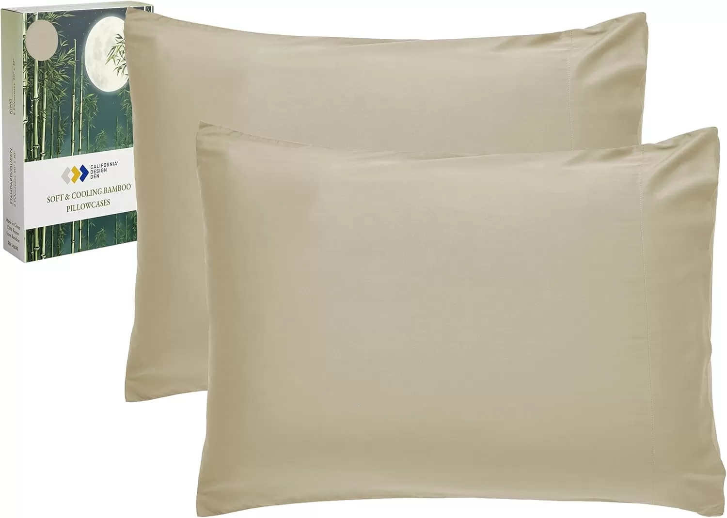 imageCalifornia Design Den Rayon from Bamboo Pillowcases Standard Size Set of 2 for Smooth Hair ampamp Skin Fits Standard ampamp Queen Pillows Navy BlueBeige