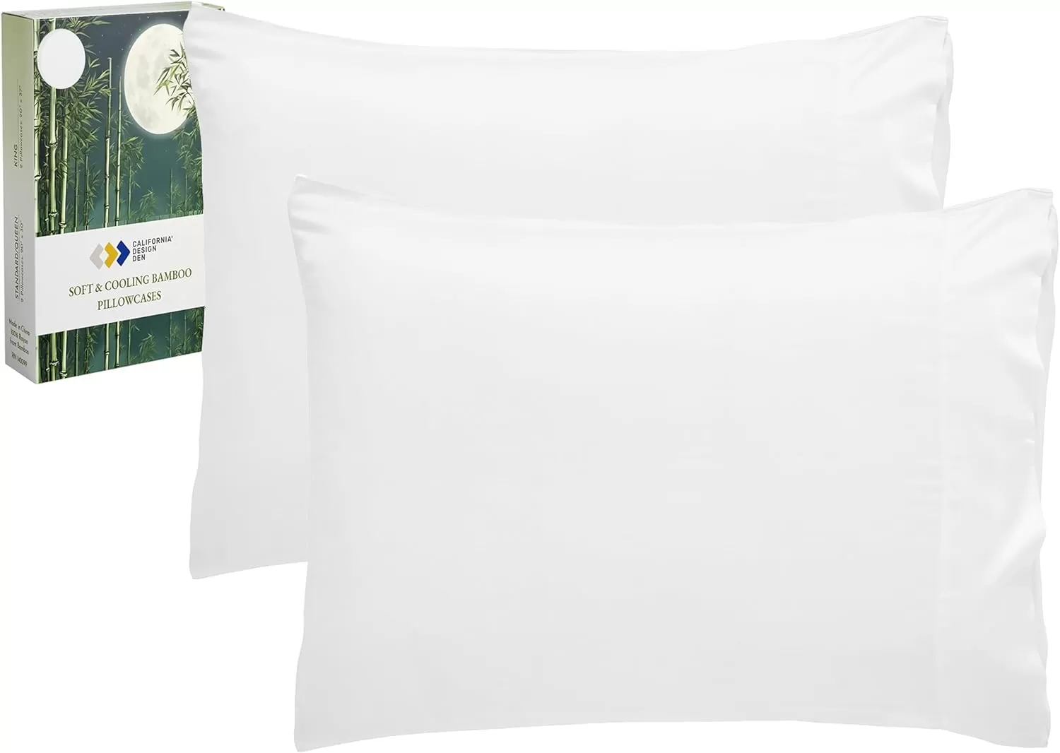 imageCalifornia Design Den Rayon from Bamboo Pillowcases Standard Size Set of 2 for Smooth Hair ampamp Skin Fits Standard ampamp Queen Pillows Navy BlueBright White